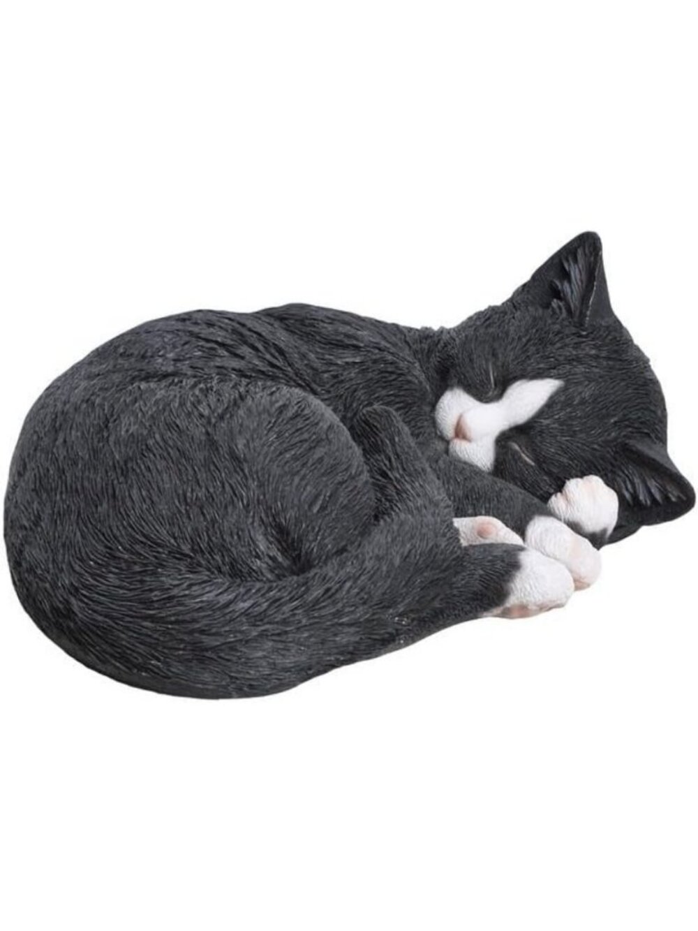 Charming Black & White Lying Cat Sleeping Statue | Cute Home Decor Accent
